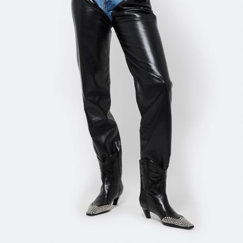 FSJ Women Square Toe Comfort Kitten Low Heel Ankle Boot Pull On Bootie Fall Winter Cowgirl Cowboy Dressy Shoes Size 4-16 US4