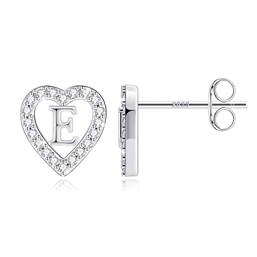 Image of Anoup Heart Initial Earrings for Girls Gifts - S925 Sterling Silver Post CZ Hypoallergenic Stud Initial Earrings for Women Teen Girls Birthday Gifts for Kids Jewelry