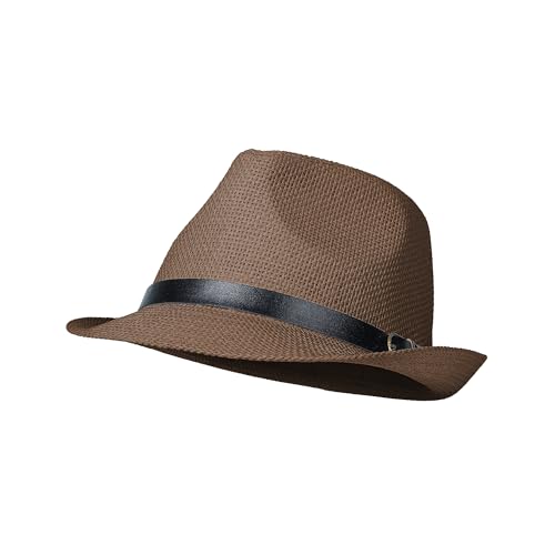 Image of Straw Trilby Fedora Hat for Men Women 1920s Panama Hat Short Brim Summer Beach Sun Hat with Band