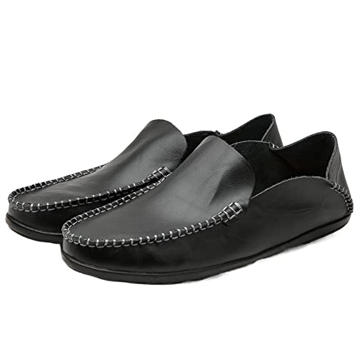 Loafers for Men Moccasins Shoes Simple Lightweight Leather Anti-Slip Flat Heel Lightweight Outdoor Slip-ons