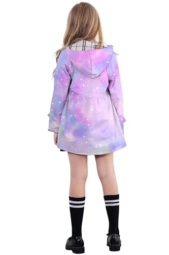 Betusline Girl's Hooded Rain Jackets Lightweight Print Waterproof Trench Coat Windbreaker Raincoats for Girls,2-14 Years4