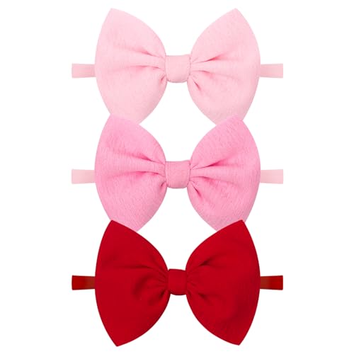 Image of YanJie Baby Hair Bows for Girls Red Pink Newborn Headband Baby Pink Girls Bows Soft Nylon Hair Accessories Infant Toddler 3pcs/pack