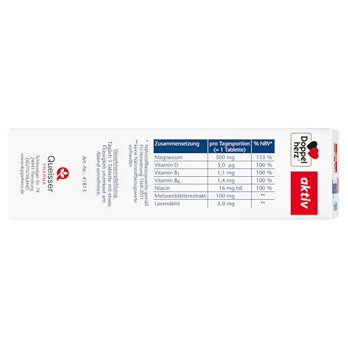 Doppelherz Magnesium 500 für die Nacht - Mit Melisse und Lavendelöl - Hochdosiertes Magnesium als Beitrag für die normale Muskelfunktion - 100 DEPOT-Tabletten