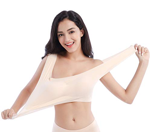 Womenâ€™s Thin Soft Comfy Bra Comfortable Sport Everyday Bra Seamless Push Up Sleeping Bra Full Coverage Low Impact Sport Bra Elastic Pullover Bra for Leisure Daily Beige