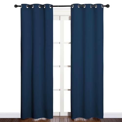 Image of NICETOWN Window Curtain Panels, Thermal Insulated Solid Grommet Blackout Draperies /Drapes for Basement (Moroccan Blue, 1 Pair, 34 by 84-inch)