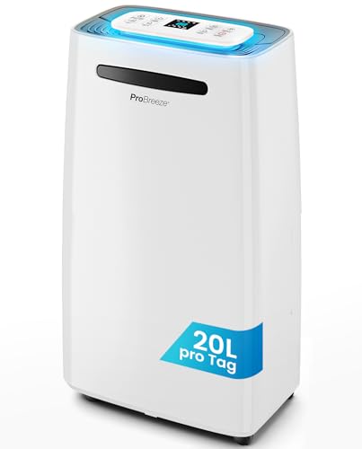 Pro Breeze Luftentfeuchter 20L in 24h Entfeuchtungsleistung - Raumgröße ca. 195m³ (~30 m²) - mit 4 Betriebsarten, Digitalanzeige, Ablaufschlauch, Wäschetrocknung, Timer - Gegen Feuchtigkeit, Schimmel