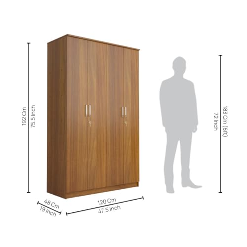 Image of NEUDOT Mono Engineering Wood 4 Door Wardrobe | Almirah for Clothes Wooden | Wardrobe Organizer for Clothes | Multipurpose Almirah for Storage Bedroom | 1 Year Warranty - Leon Teak Finish