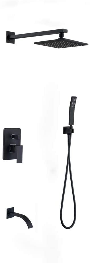 Système de robinet de douche noir et mitigeur de baignoire cascade à trois fonctions encastrable
