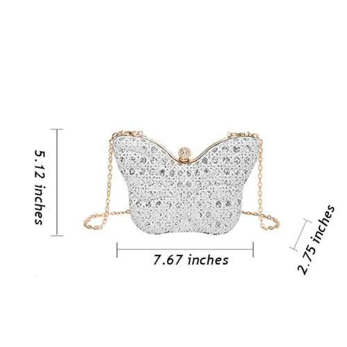 Women's Hollow Butterfly Shoulder Bag, Luxury Glitter Rhinestone Chain Evening Purse, Cute Wedding Party Bridal Prom Handbag2