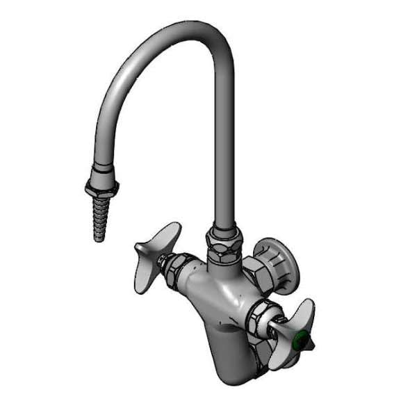 T&S Brass BL-5735-02 Lab Vertical Mixing Faucet, Wall Mount, Swivel Gooseneck, Serrated Tip, 4-Arm Handles