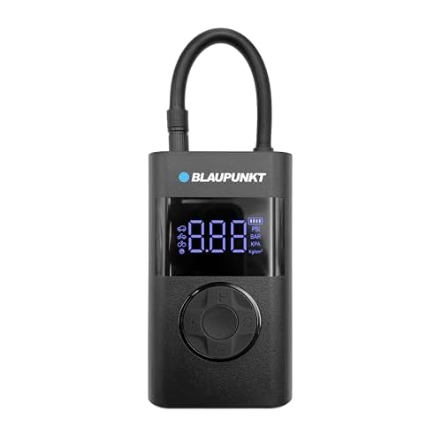 Blaupunkt Tragbare Akku-Luftpumpe TPM 124, Kompressor für Fahrräder, Motorräder, Auto & Bälle, mit Powerbank- und Taschenlampen-Funktion, Schwarz