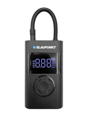 Blaupunkt Tragbare Akku-Luftpumpe TPM 124, Kompressor für Fahrräder, Motorräder, Auto & Bälle, mit Powerbank- und Taschenlampen-Funktion, Schwarz
