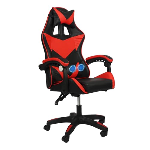 COZYBRITE Gaming Chair Office Desk Computer Chairs Swivel with Massage Headrest Back Support Reclining Ergonomic Design Faux Leather (Black+Red)