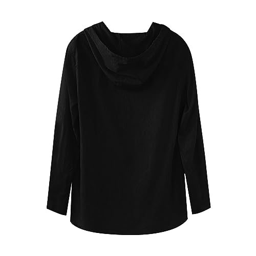 Mens Cotton Linen Hoodie,Long Sleeve Lightweight Breathable Hooded Button Down Shirt Spring Fall Casual Top4