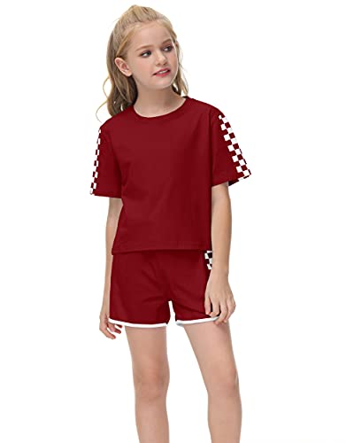 Image of CNJFJ Kids Summer Sport T-Shirt and Shorts Set Plaid Print Clothing Sets Tracksuit