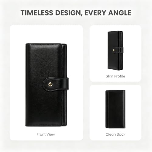 Image of Professional RFID Blocking Wallet for Women - Genuine Leather Work Purse with Phone Pocket, Large Capacity Organizer for Credit Cards, ID, Cash & Office Essentials (Black)