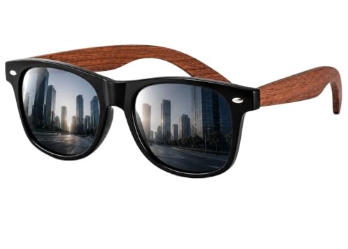 HOLZAUGE Sonnenbrille Holz für Damen & Herren Polarisierende Gläser UV400 CE-zertifiziert Filterkategorie 3 Walnussholz Bügel Leicht & Nachhaltig inkl. Beutel & Putztuch