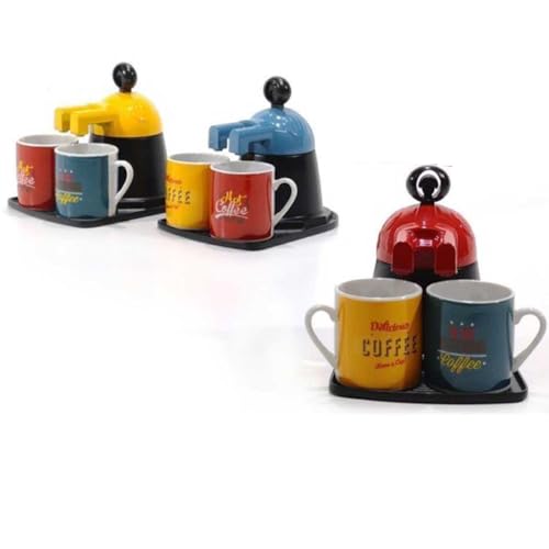 Caffettiera Vintage Mini Express Moka Caffè Con 2 Tazze Tazzine in Ceramica 3 versioni di colore Il caffè è servito direttamente in tazza, erogato attraverso la colonnina