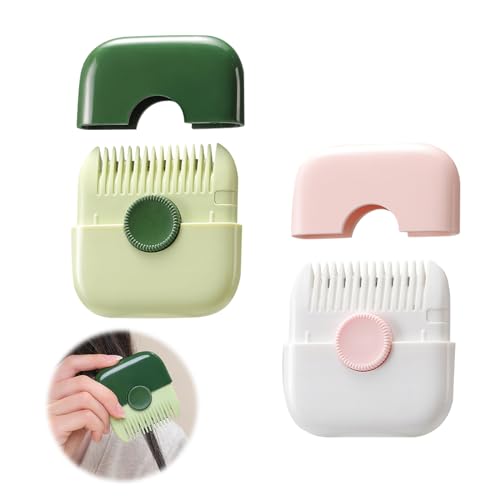 ChAusa 2 Piezas Cortapelos 2 en 1, Cortadora de Puntas Abiertas Cabello, Peine Cortapelo Manual, Diseño de Doble Cara, con Cubierta, para Recortar y Peinar el Cabello Fino (Rosa+Verde)