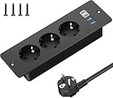 KBIBCK Einbausteckdose mit USB und Type-C, 6-in-1 Tischsteckdose, 3-Fach Einbau...