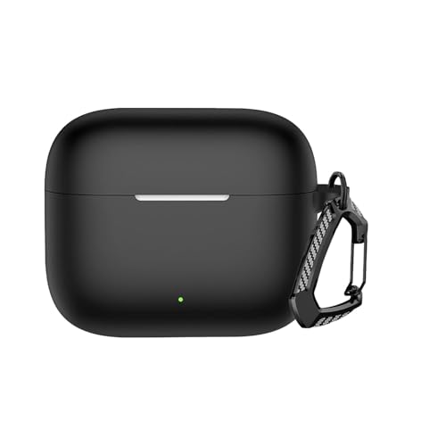 Image of Anvique Silicone Protective Case Cover for Oppo Enco Buds 3 Pro, Earbuds Accessories (Black with Premium Carabiner)