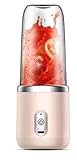 Tragbarer Entsafter und Entsafter mit 6 Klingen, leistungsstarker Motor mit nur einer Berührung, wiederaufladbar über USB, für Smoothies, Küche und Reisen (Pink Single Cup)