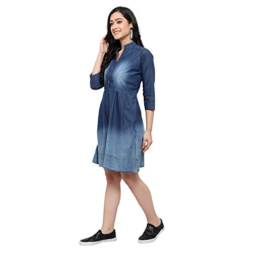 Image of Women Blue Solid Fit and Flare Dress Frock