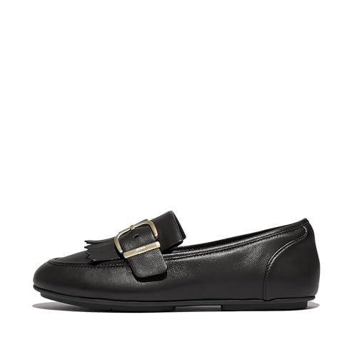 Image of FitFlop womens Allegro Fringe Buckled Leather Loafers