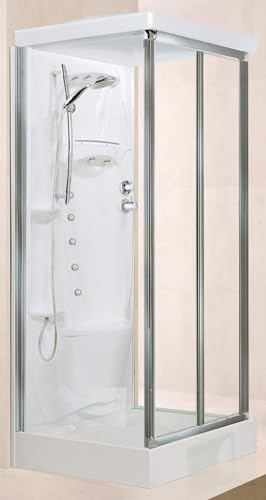 Novellini New Holiday S2F Idromassaggio con Tettuccio e Soffione 100x80 cm Cabina Doccia Multifunzione Parete Apertura Soffietto Miscelatore Termostatico Vetro Trasparente Profilo Silver Alto 217,5cm