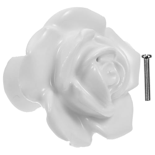 Abaodam Tirador de Cerámica Blanco y Fácil de Montar para Armarios y Zapateros, Resistente Corrosión Pomo Decorativo Diseño Floral para Muebles Modernos
