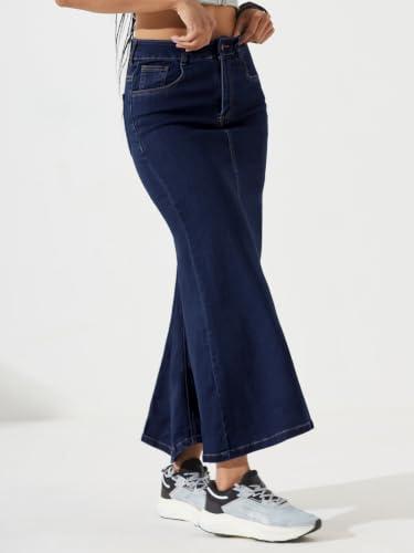 Image of Dolce Crudo Women's Flared High-Rise Stretchable Denim Maxi Skirt