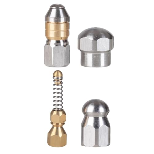 DeeRace 4点セット 高圧洗浄機 下水道 ジェットノズル 排水ジェッターホースノズル ドレンクリーニングホースノズル ステンレス鋼 下水道パイプクリーナーノズル 最大圧力4000 PSI 高圧洗浄機用アクセサリ