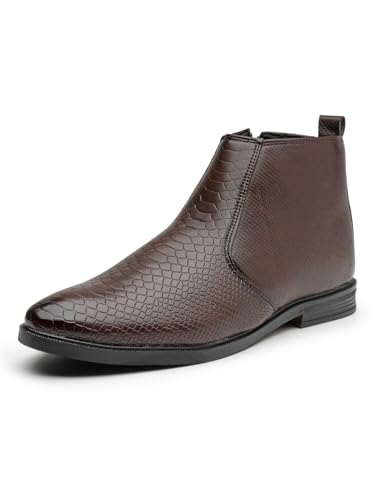 Image of Men's Vegan Leather Chelsea Boots - Classic Almond Toe Ankle Boots with Textured Finish | Formal & Smart Casual Boots