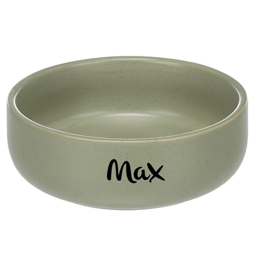 Personalisierbarer Keramik-Futter- & Trinknapf 350 ml (S) Grün – schwer & rutscharm – spülmaschinengeeignet & hygienisch – für kleine Hunde & Katzen – mit Namen personalisiert – Petslino