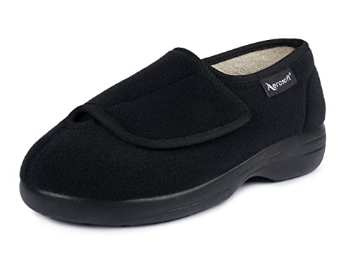 Aerosoft Klett-Halbschuh Stretch 12 Damen Herren Hausschuh Weite G-H Wechselfußbett (Schwarz, eu_footwear_size_system, adult, women, numeric, medium, numeric_38)