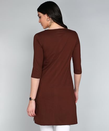 Image of FLEXIMAA Women's Cotton Plain Round Neck 3 /4 Sleeve Long Top