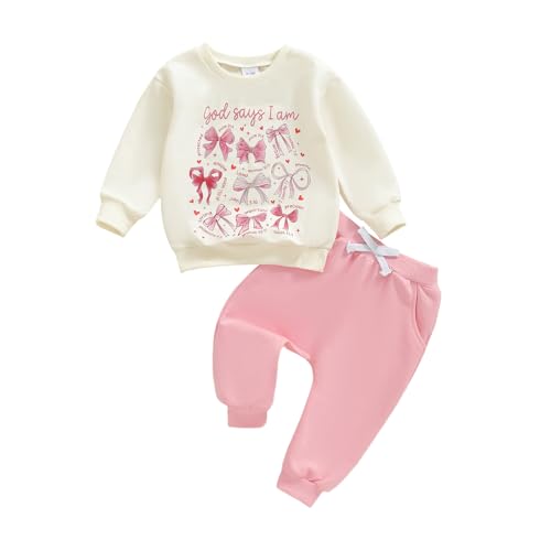 Image of Murnouche Toddler Baby Girl Clothes 6 12 18 24 Months 2T Fall Winter Outfits Letter Long Sleeve Sweatshirt Pants 2Pcs Set