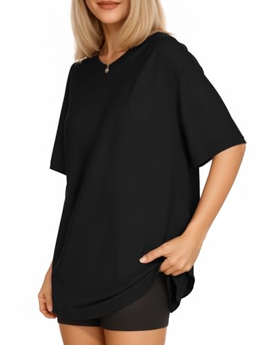 MANGOPOP Women's Oversized T Shirts Short Sleeve Crewneck Loose Fit Tops Summer Basic Tee3
