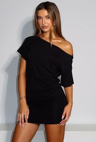 Women's Off The Shoulder Short Sleeve Casual Bodycon Mini Dress 2025 Summer Club Party Cocktail T Shirt Dresses4