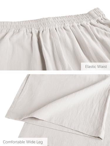 Image of ECUPPER Womens Cotton Cropped Pants Loose Fit Wide Leg Trousers | Casual, Plus Size, Elastic Waist, Capri, 100% Cotton, Slant Pockets, High Rise Waist, Lounge Pants