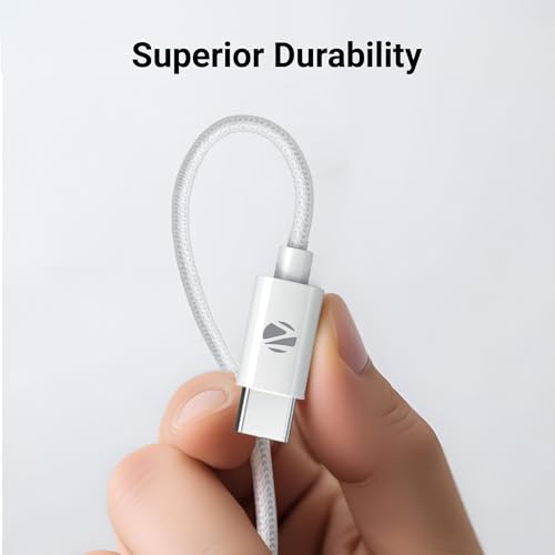 Image of ZEBRONICS Type C to Type C Strong Braided Cable, 60W PD Fast Charging, for iPhone 16 Series, 15 Series, iPad, MacBook, Samsung, Other Android Devices, Data Sync, 1 Meter (ZEB-TT60+) White