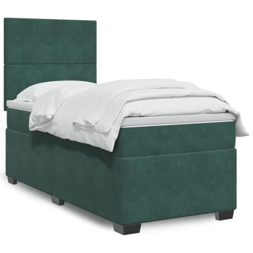 qohoio Cama Box Spring con colchón Bed Frame Cama con colchon somier Mueble Cama Estructura Cama Terciopelo Verde Oscuro 90x190 cm - 3293083
