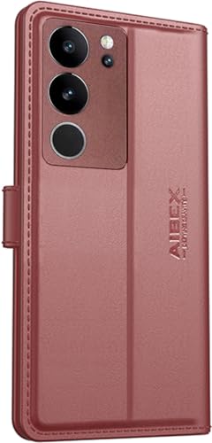 Image of AIBEX Compatible for Vivo V29 Pro 5G / Vivo V29 5G Flip Cover Leather Finish | Inside TPU with Card Pockets | Wallet Stand | Complete Protection Flip Case - Brown