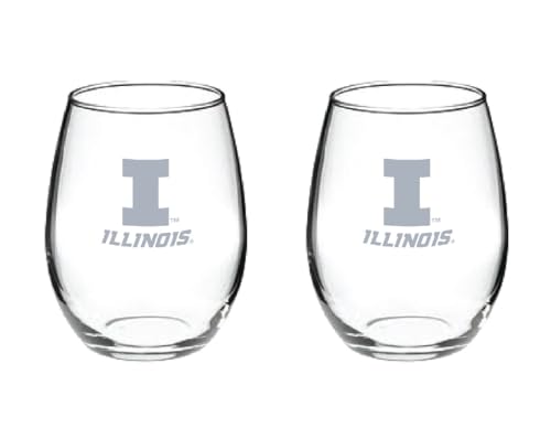 RFSJ INC. Illinois Illini Satin Frost Stemless Wine Glass Set of 2 15oz