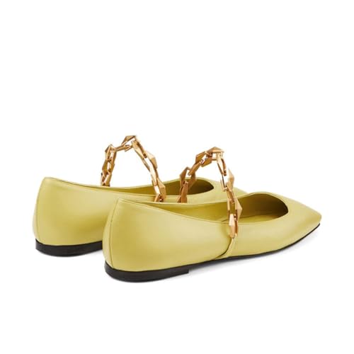 Women's Leather Ballet Flats with Chain Strap - Square Toe Slip-On Mary Jane Shoes, Breathable Summer Casual Ballerinas for Beach, Dress, Walking4