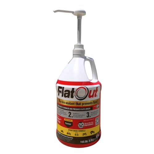Flat Out Tire Sealant Sportsman Formula - Prevent Flat Tires - Seal Leaks - Sportsman Formula with Valve Core Tool - Contains Kevlar - Tubeless Tire Sealant - Fast-Acting Formula - 1 Gallon