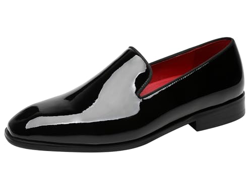 ELANROMAN Men's Patent Leather Loafers Wedding Party Prom Shoes