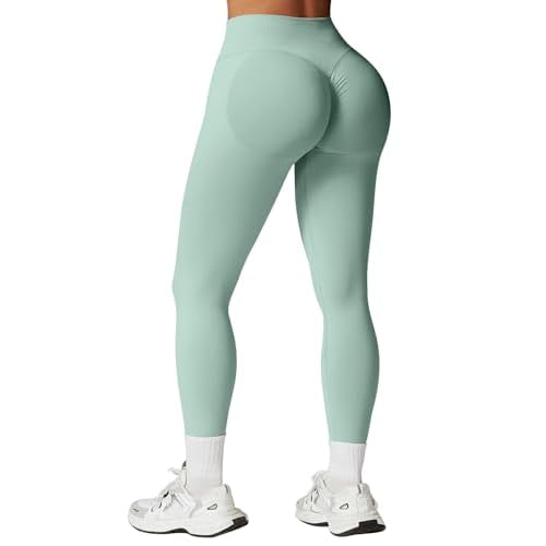 SENBAN Women's High Waisted Leggings Seamless Workout Gym Yoga Pants Tummy Control Smile Contour Activewear Tights X-Small A Light Green