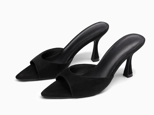 Image of Coutgo Womens Heeled Mules Pointed Peep Toe High Heels Slip On Backless Mule Sandals Dress Shoes