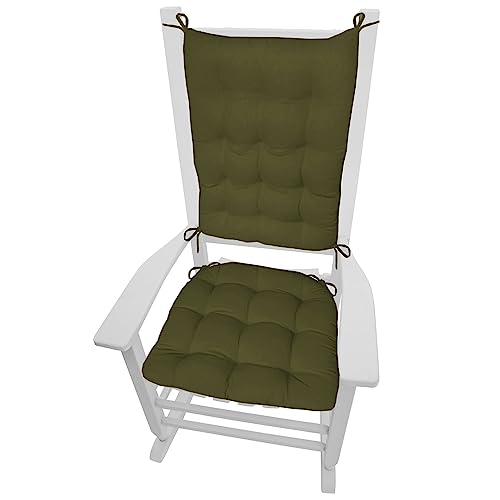Barnett Home Decor Cotton Duck Dark Sage Green Rocking Chair Cushions - Extra-Large Jumbo Latex Foam Filled Rocker Seat Pad 19 x 19 Back Rest Cushion 23 x 18 - Machine Washable, Made in USA - Boxwood